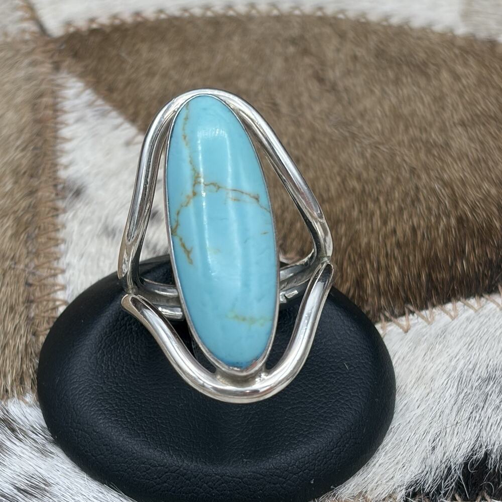Sterling Silver Turquoise Knuckle Ring Modern Design Size 9.5